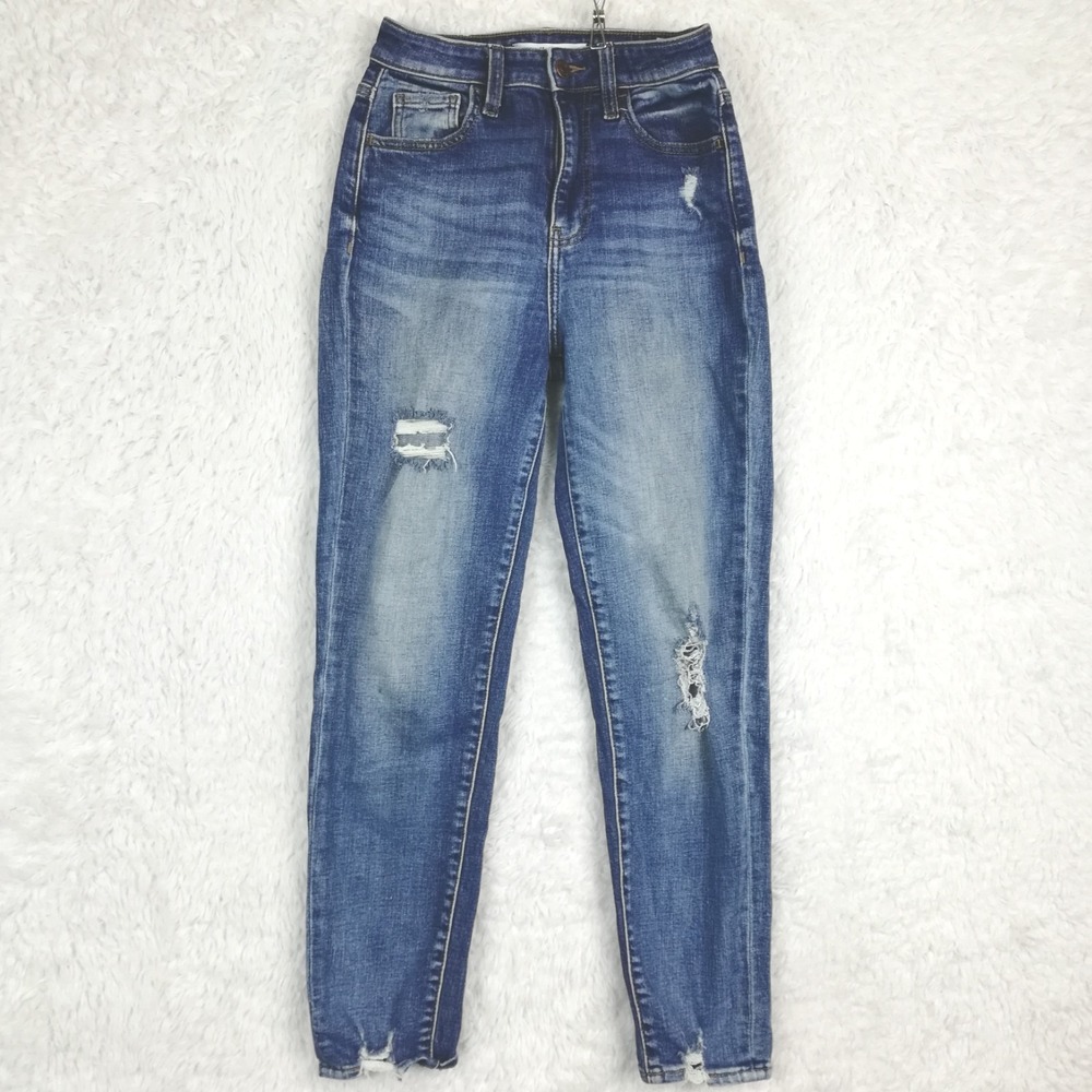 Willow & Root Womens Mom Jeans Blue Denim Ripped Distressed High Rise 24